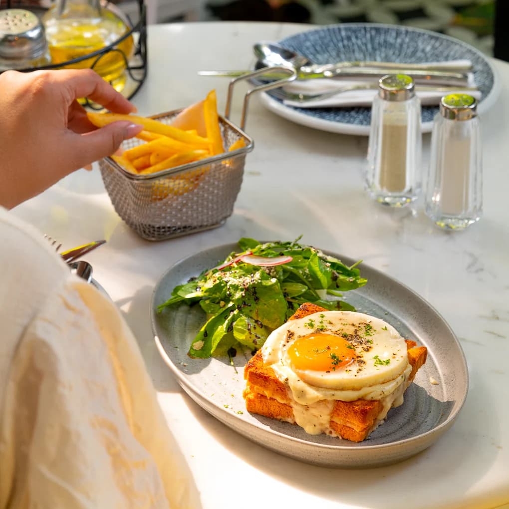 Parisian Croque Madame & Crisp Truffle Fries