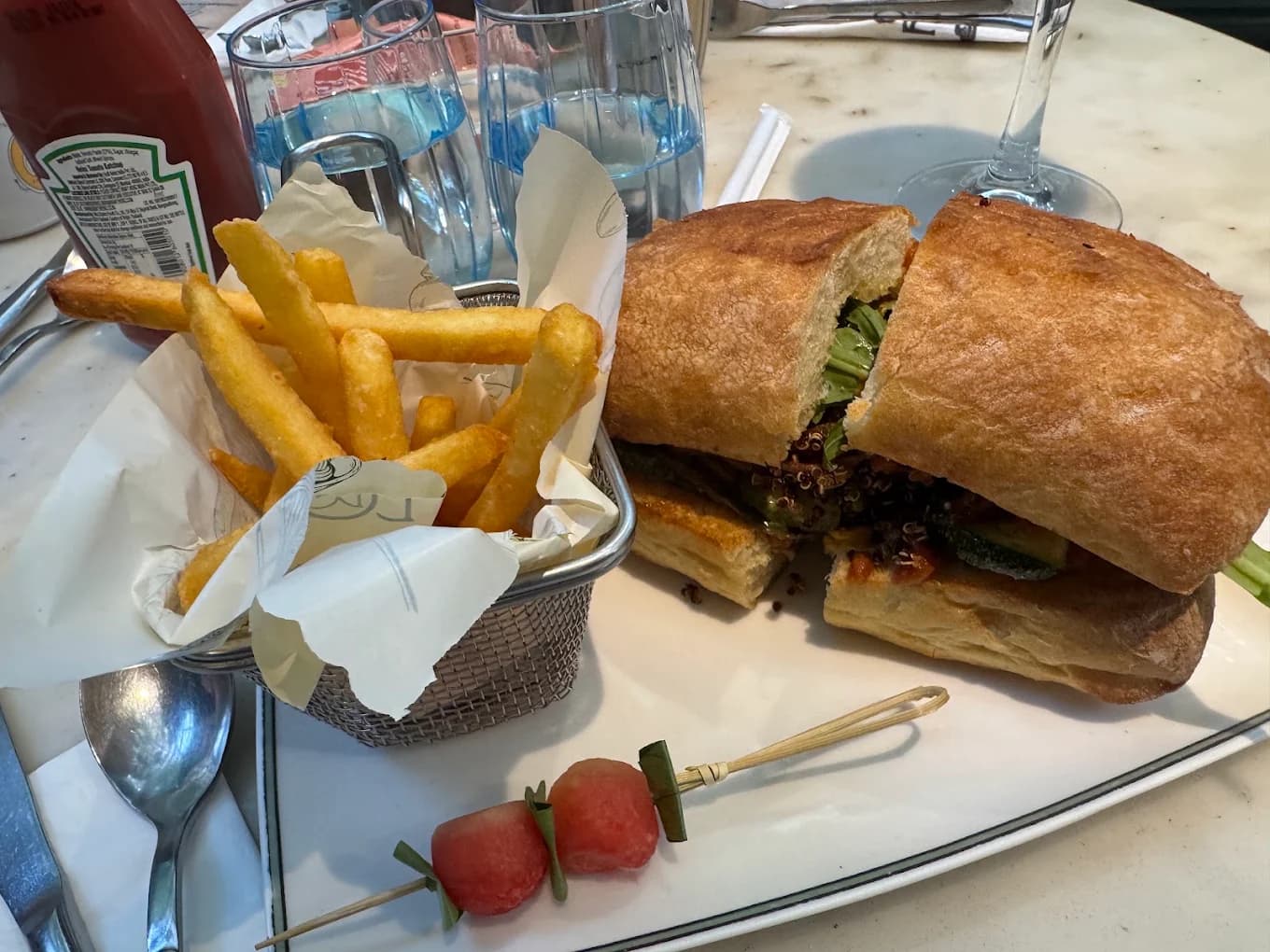 Gourmet Ciabatta Club Sandwich & Watermelon Skewers