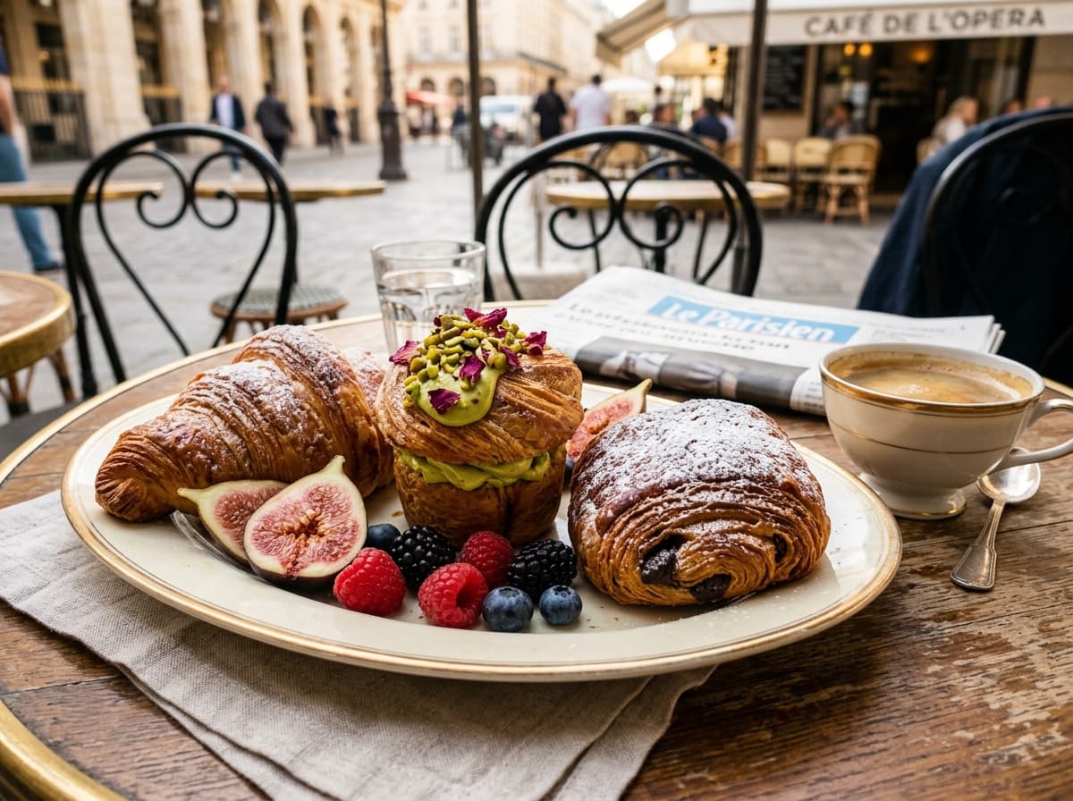 Pistachio Rose Cruffin & Butter Croissant