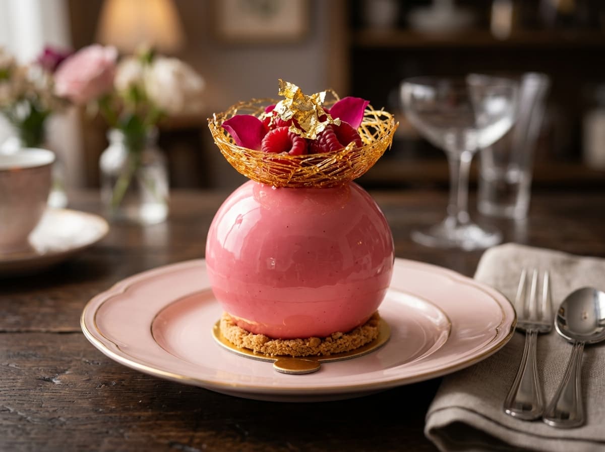 Raspberry Rose Mirror Glaze Entremet